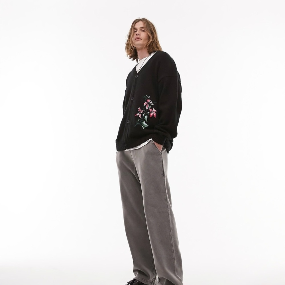 Topman knitted cardigan with floral back print in black size small worn once.